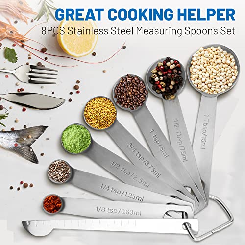 Rena Chris 8PCS Measuring Spoons, Premium Heavy Duty 18/8 Stainless Steel Measuring Spoons Cups Set, Small Tablespoon with Metric and US Measurements, Set of 8 for Measuring Dry and Liquid Ingredients - Image 2