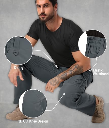 Arunlluta Men’s Tactical Pants, Ripstop Water Resistant Cargo Work Pants for Men, Stretch Hiking Pants Lightweight Grey - Image 5