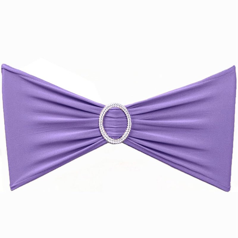 SINSSOWL Pack of 50 Spandex Lavender Chair Sashes for Wedding Light Purple Chair Bows Sashes Lycra Bands Buckles Fitting Birthday Party Ceremony Bridal Baby Shower Decorations