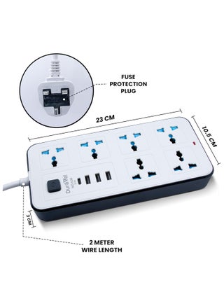 سلك تمديد كهربائي متعدد الاستخدامات من دورافيل بطول 2 متر مزود بـ 6 منافذ طاقة و4 منافذ USB، بالإضافة إلى منفذ شحن USB من النوع C بتقنية PD. - view 3