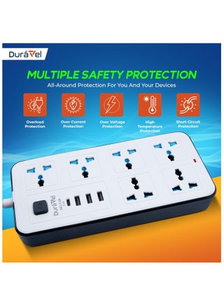 سلك تمديد كهربائي متعدد الاستخدامات من دورافيل بطول 2 متر مزود بـ 6 منافذ طاقة و4 منافذ USB، بالإضافة إلى منفذ شحن USB من النوع C بتقنية PD. - view 5