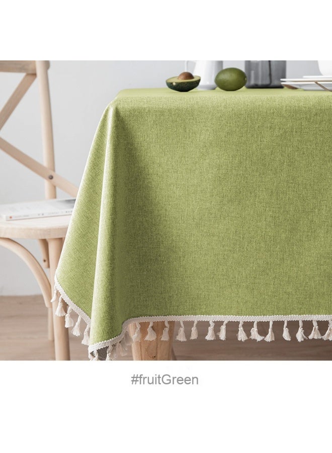 Anna 90*140cm Easy-Clean Waterproof Oil-Resistant Faux Linen Fringe Tablecloth - Image 1