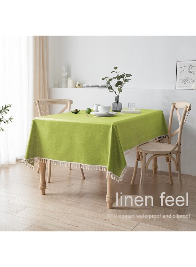 Anna 90*140cm Easy-Clean Waterproof Oil-Resistant Faux Linen Fringe Tablecloth - Image 5