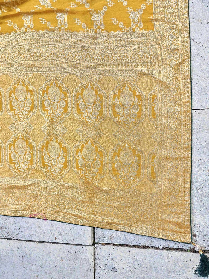 Satrani Women's Silk Weaving Banarasi Saree with Unstitched Blouse Piece (4774S123N_Yellow) - Image 5
