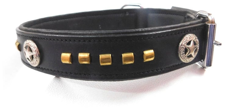 Skora for All Dog Breed Collar with Canvas with Sturdy Solid Brass Buckle. Hand Made |Color-Black Leather | Size - Standard Suitable for Neck with Metalic Beautiful Design On Collar - Image 1