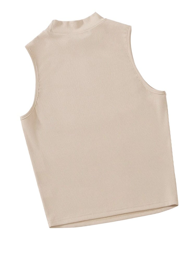 Nileton - Ribbed knit Crop Top - Sleevles Tank Top Mock Neck - For Women - Image 1