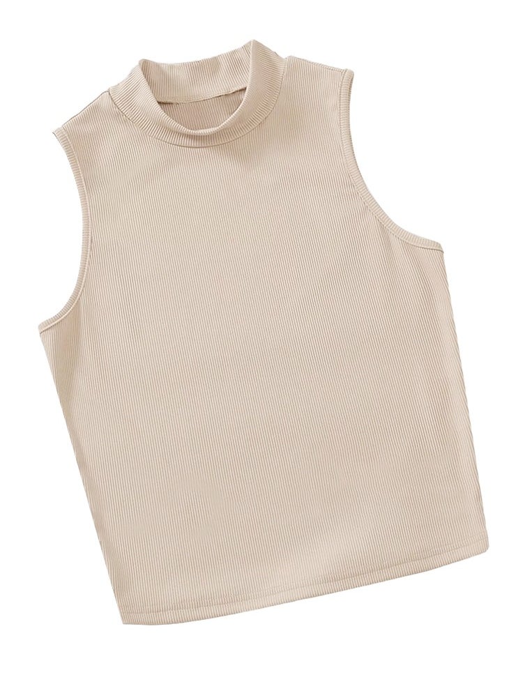 Nileton - Ribbed knit Crop Top - Sleevles Tank Top Mock Neck - For Women - Image 1