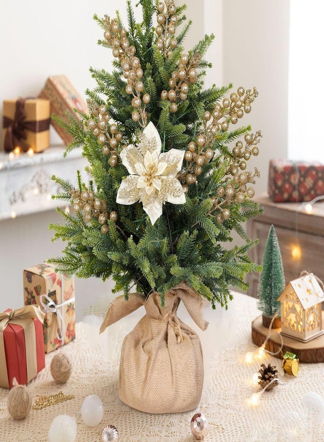 Alupssuc 24 Pieces Christmas Tree Decorations, 12 PCS Gold Poinsettia Flowers Artificial and 12 PCS Glitter Christmas Tree Picks for Christmas Decorations Party Wreath Fireplace Stairs, Gold - Image 5