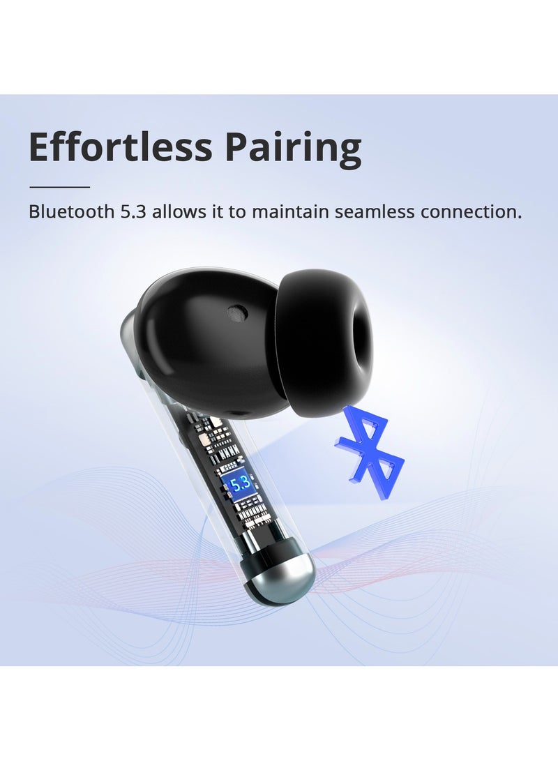 ترونسمارت سماعات أذن لاسلكية Tronsmart Sounfii R4 ENC بتقنية بلوتوث 5.3، صوت ستيريو عالي الدقة مع مشغلين مزدوجين، سماعات أذن عميقة الجهير، سماعات أذن صغيرة الحجم، وقت تشغيل 27 ساعة للموسيقى والمكالمات والرياضة والتلفزيون (أسود) - Image 5