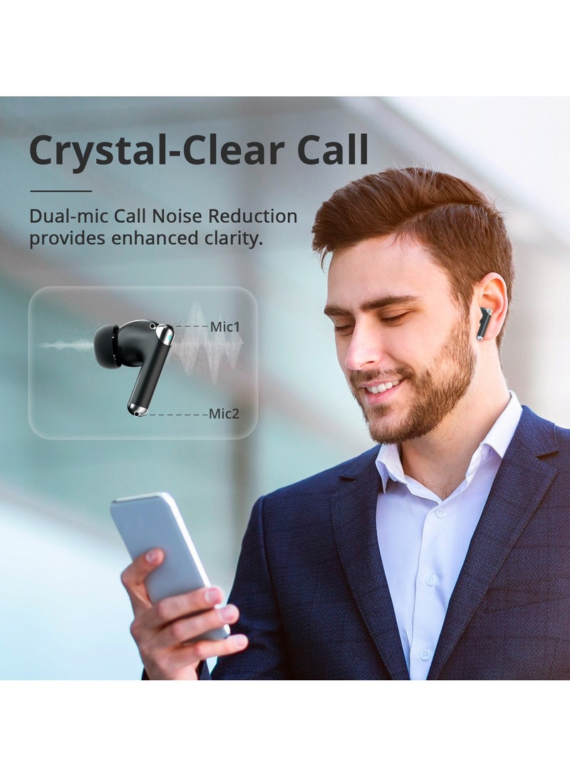 ترونسمارت سماعات أذن لاسلكية Tronsmart Sounfii R4 ENC بتقنية بلوتوث 5.3، صوت ستيريو عالي الدقة مع مشغلين مزدوجين، سماعات أذن عميقة الجهير، سماعات أذن صغيرة الحجم، وقت تشغيل 27 ساعة للموسيقى والمكالمات والرياضة والتلفزيون (أسود) - Image 4