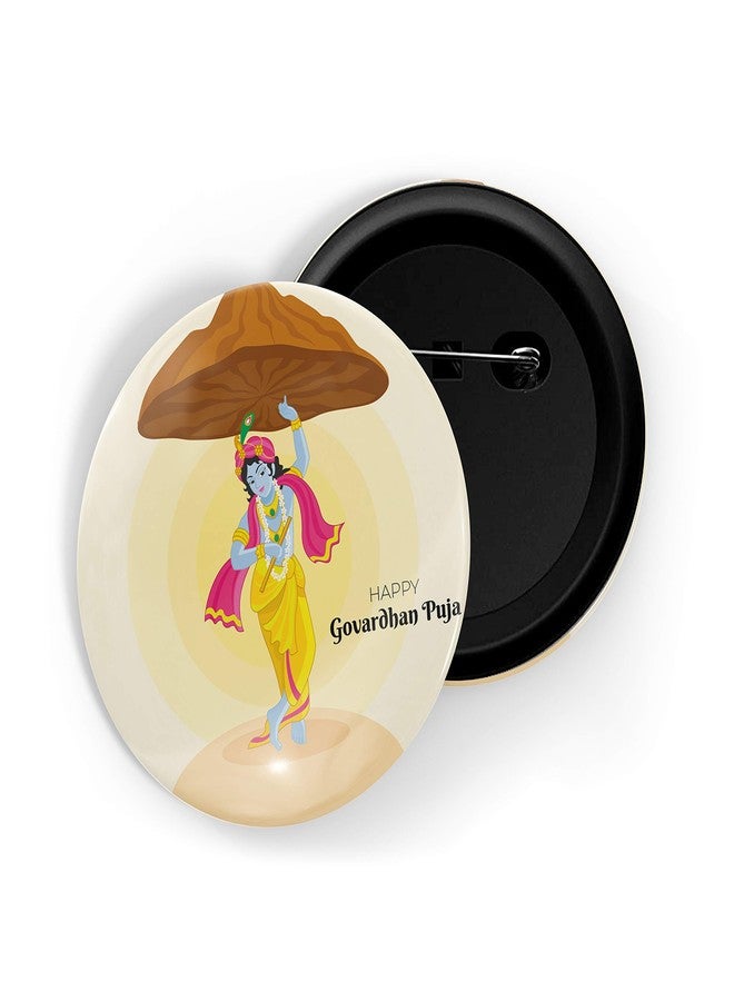 dhcrafts Pin Badges Orange Govardhan Puja D1 Glossy Finish Design Pack of 1 - Image 1