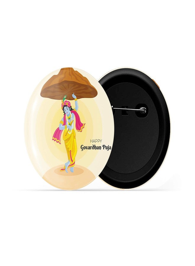 dhcrafts Pin Badges Orange Govardhan Puja D1 Glossy Finish Design Pack of 1 - Image 2