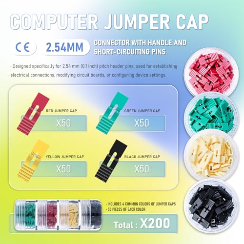 CQRobot 200 Pieces Standard Computer Jumper Caps with Handle Pin Shunt Short Circuit 2-Pin Connector (Shunts). Suitable for Arduino Raspberry Pi PCB PC DVD HDD Motherboard Shorting and Other Items. - Image 2
