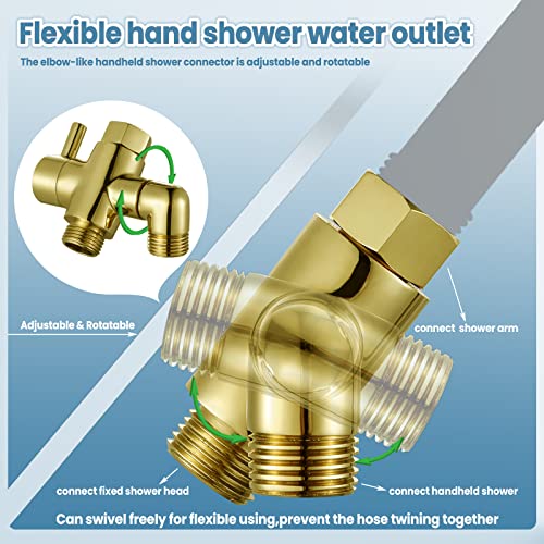 YDmeet Brass Shower Diverter Valve for Handheld Shower Head and Fixed Spray Head G1/2 3 Way Universal Bathroom System Component Replacement Part, Polished Gold - Image 2