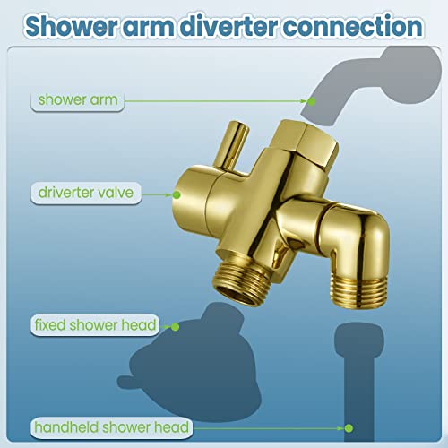 YDmeet Brass Shower Diverter Valve for Handheld Shower Head and Fixed Spray Head G1/2 3 Way Universal Bathroom System Component Replacement Part, Polished Gold - Image 4
