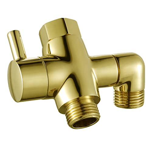 YDmeet Brass Shower Diverter Valve for Handheld Shower Head and Fixed Spray Head G1/2 3 Way Universal Bathroom System Component Replacement Part, Polished Gold - Image 1