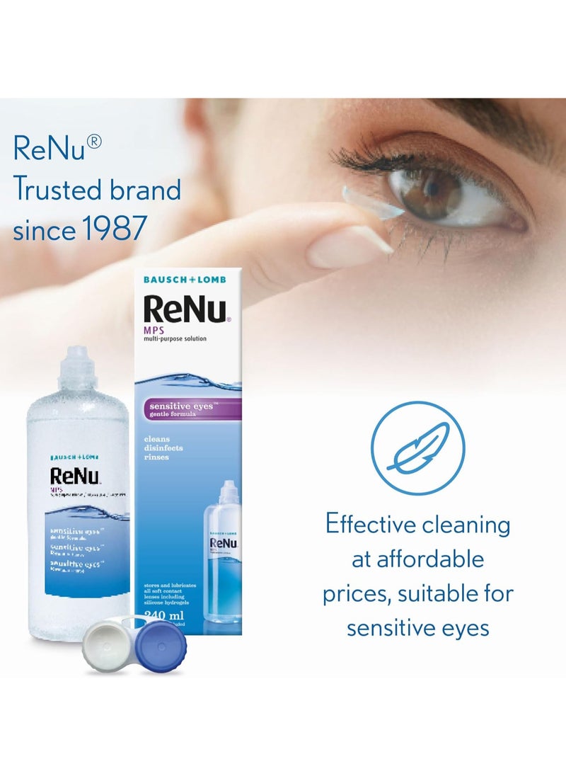 Renu ReNu Multi-Purpose Contact Lens Solution 3 x 240ml - Soft Contact Lenses for Comfortable Wear - Gentle on Sensitive Eyes - Clean, Disinfect, Rinse, Lubricate and Store your Lenses - Lens Case Included  - Image 3