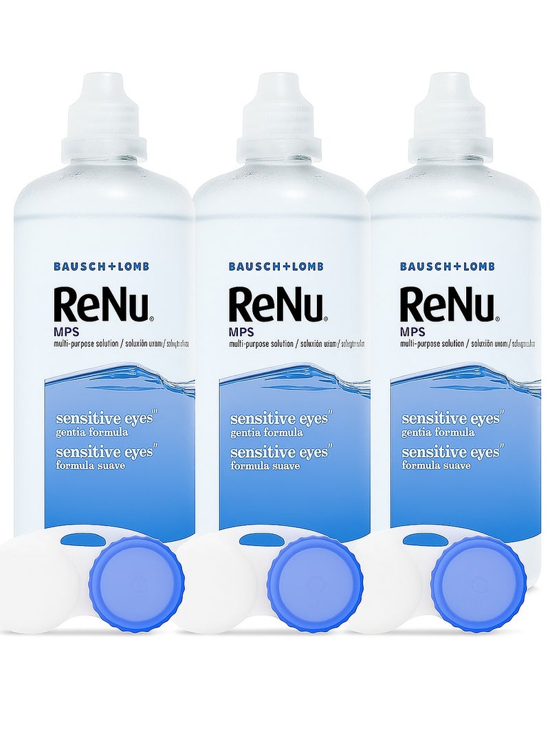 رينو محلول عدسات لاصقة متعدد الاغراض 3 × 240 مل - عدسات لاصقة ناعمة لارتداء مريح - لطيفة على العيون الحساسة - تنظف وتعقيم وشطف وتزييت وتخزين عدساتك - تتضمن حافظة عدسة - Image 1