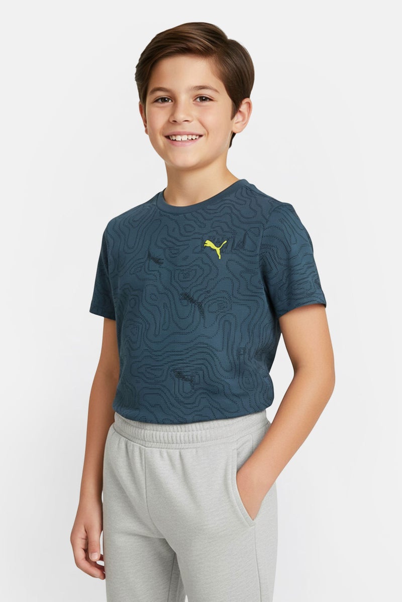 PUMA تي شيرت أولاد قصير الأكمام للأطفال، أزرق رمادي - Image 1