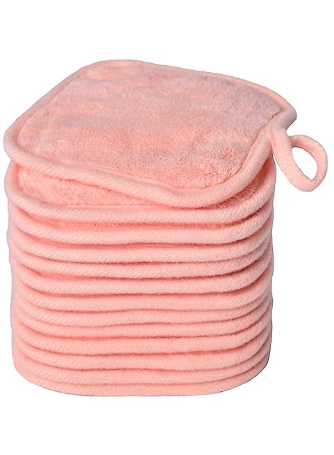 BloomSesame Makeup Remover Cloths for Face Eye Lips Reusable Makeup Remover Pads Soft Microfiber Facial Cleansing Cloths 5 x 5 inch 12 Pack Coral - Image 1