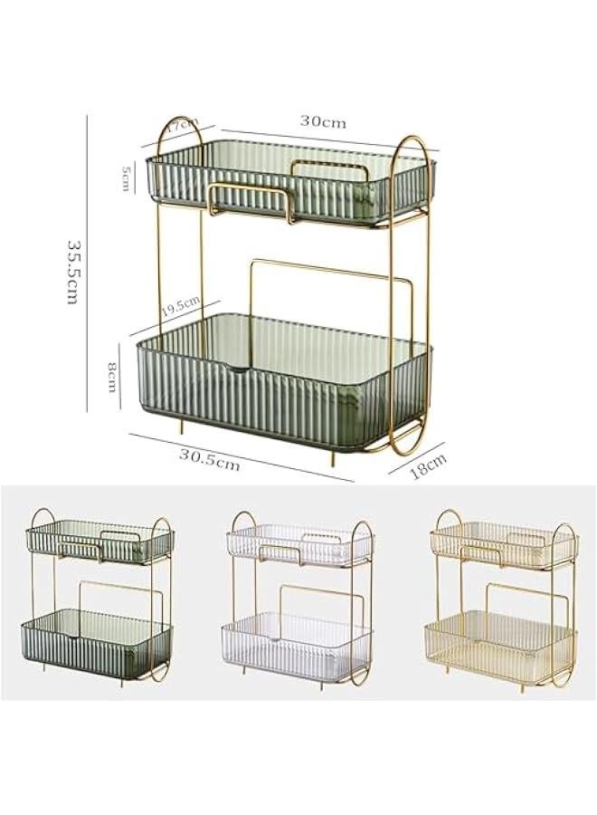هوكور منظم للحمام من تراسل، سلة تنظيم فانيتي مع صينية منزلقة، منظم مكياج من طبقتين للتخزين، حافظات عرض مستحضرات التجميل، منظم منضدة المطبخ، رف توابل (اخضر)، بلاستيك - Image 4