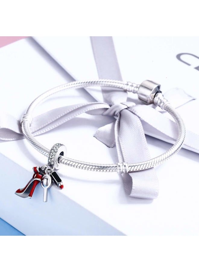 Linorui 925 Sterling Silver High-Heeled Shoes Dangle Charms Clear CZ Charms Fit Pandora Charms Bracelet Snake Chain and Necklace for Women and Girl - Image 3