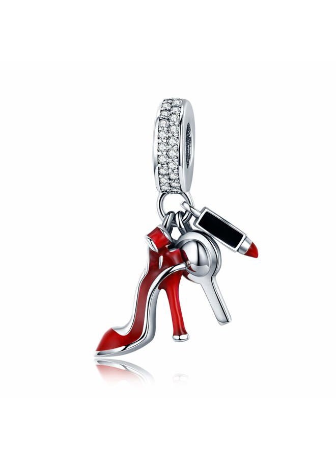 Linorui 925 Sterling Silver High-Heeled Shoes Dangle Charms Clear CZ Charms Fit Pandora Charms Bracelet Snake Chain and Necklace for Women and Girl - Image 1