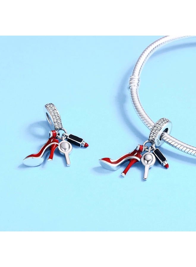 Linorui 925 Sterling Silver High-Heeled Shoes Dangle Charms Clear CZ Charms Fit Pandora Charms Bracelet Snake Chain and Necklace for Women and Girl - Image 2