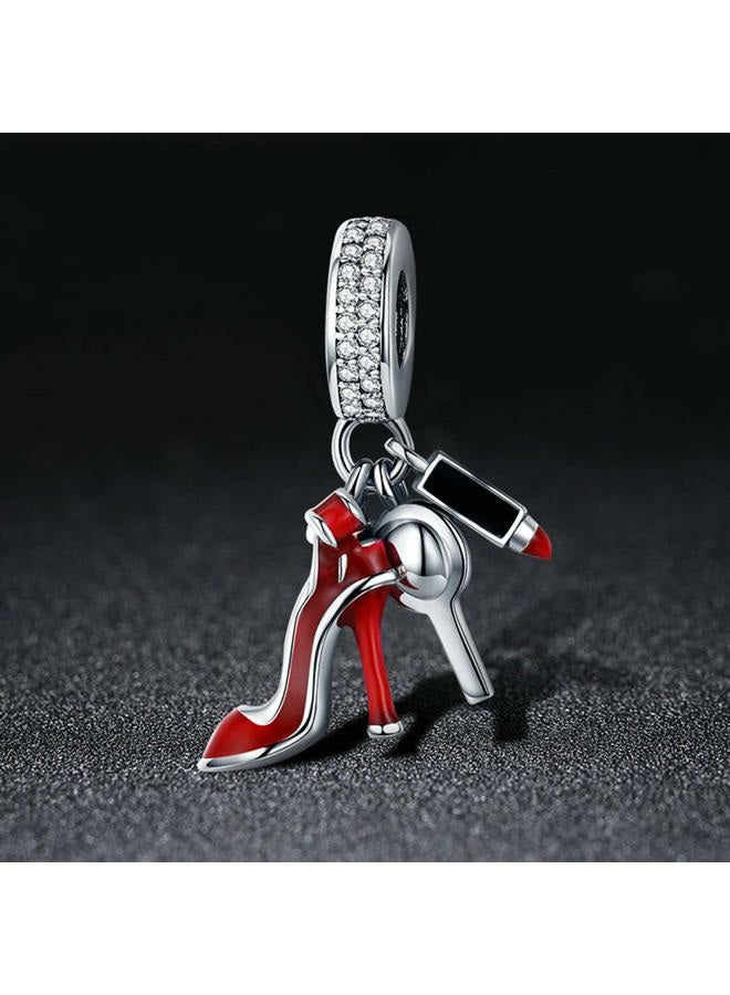 Linorui 925 Sterling Silver High-Heeled Shoes Dangle Charms Clear CZ Charms Fit Pandora Charms Bracelet Snake Chain and Necklace for Women and Girl - Image 5