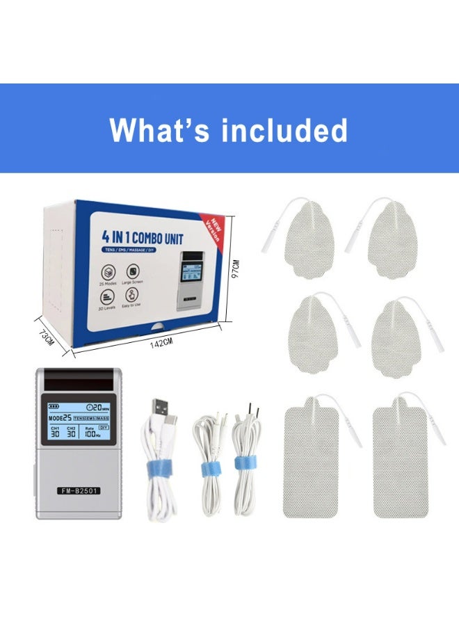 HaDoii Home Meridian Massage Instrument Electric Needle Low Frequency Electronic Pulse Physiotherapy Instrument for Pain Relief Therapy/Pain with Electrode Pads and Cables (Silver) - Image 3