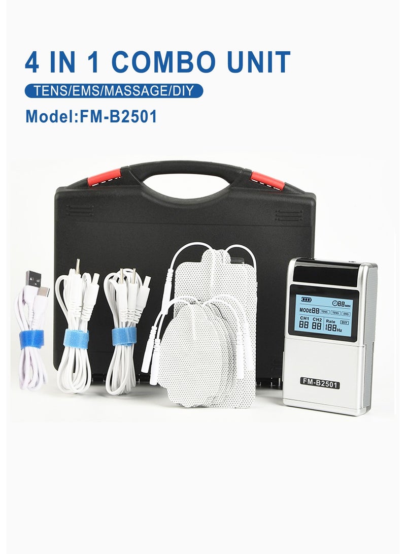 HaDoii Home Meridian Massage Instrument Electric Needle Low Frequency Electronic Pulse Physiotherapy Instrument for Pain Relief Therapy/Pain with Electrode Pads and Cables (Silver) - Image 1