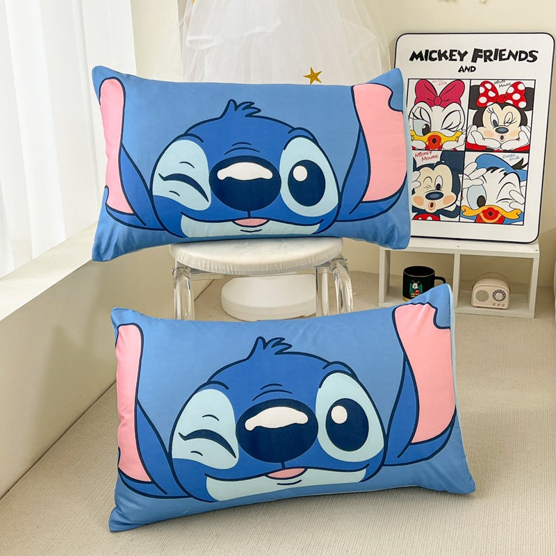 Cartoon Stitch Washed Silk Fitted Bed Sheets Four-Piece Set Bed Sheets Three-Piece Set Dormitory Nantong Manufacturer Batch - Image 3