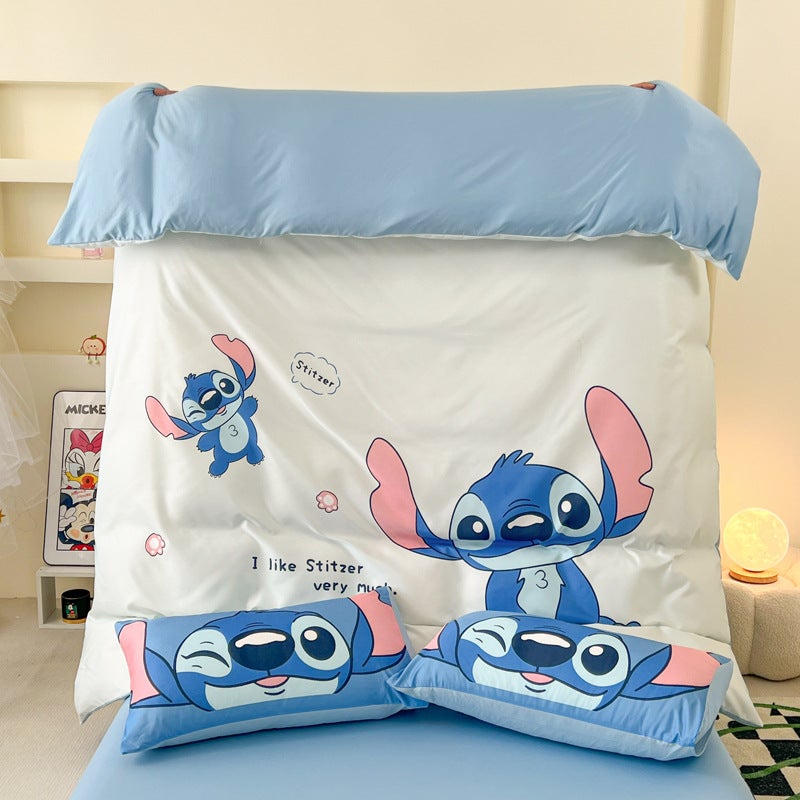 Cartoon Stitch Washed Silk Fitted Bed Sheets Four-Piece Set Bed Sheets Three-Piece Set Dormitory Nantong Manufacturer Batch - Image 5