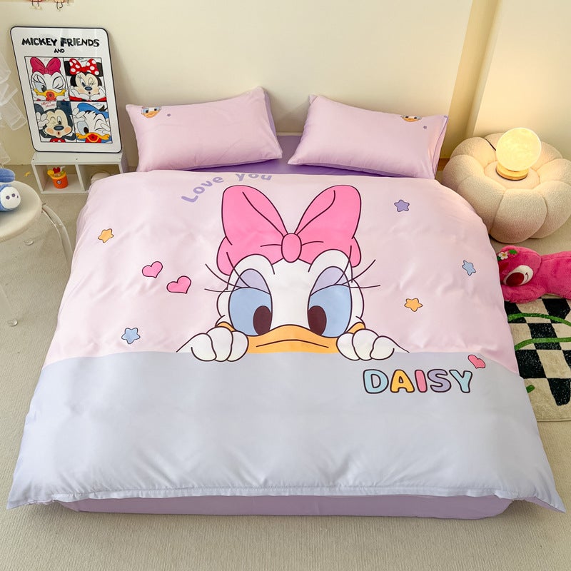 Cartoon Stitch Washed Silk Fitted Bed Sheets Four-Piece Set Bed Sheets Three-Piece Set Dormitory Nantong Manufacturer Batch - Image 1