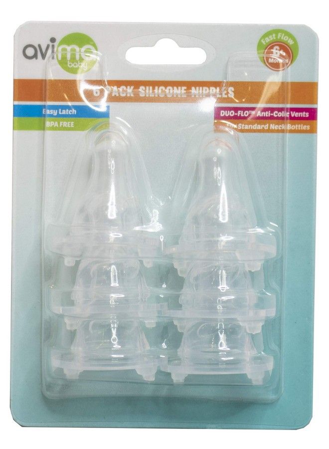 AVIMA Baby Silicone Nipples For Standard Neck Bottles Fast Flow 6 Months+ (Set Of 6) - Image 4