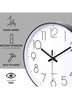 ماركة غير محددة Wall Clock, Silent Non Ticking Quality Quartz Battery Operated, Round Easy to Read, Silent Wall Clock for Bedrrom, Living Room, Kitchen, Office, School Home Decor(12 INCH)  - Image 2