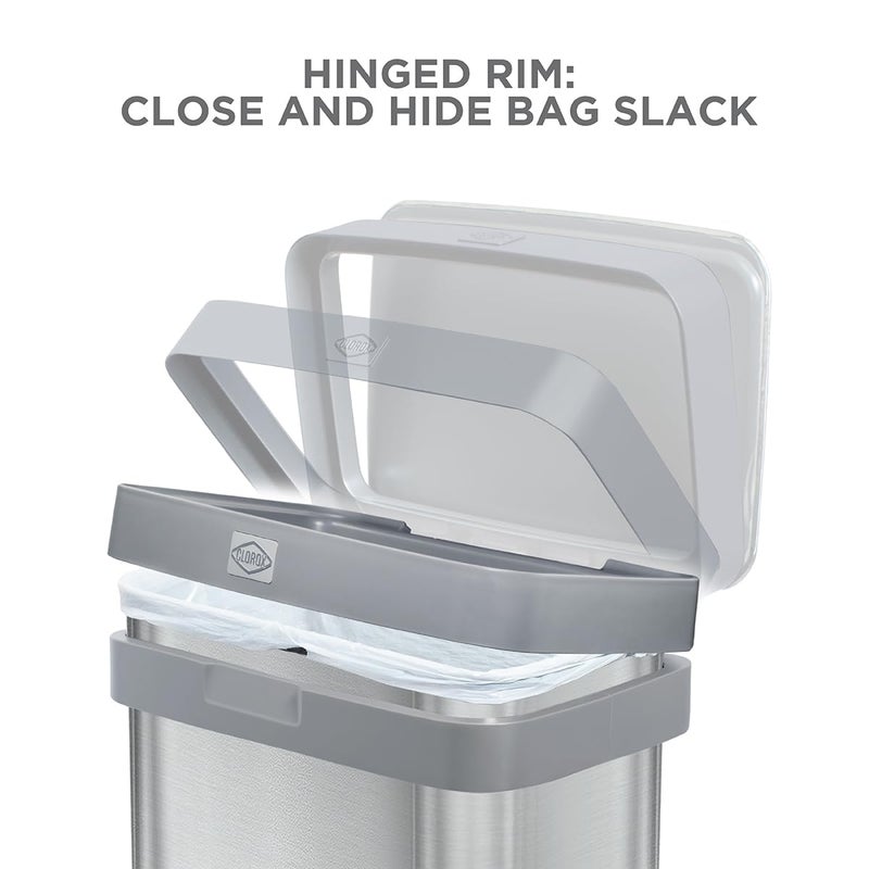 Clorox 13 Gallon Trash Can - 50L Kitchen Trash Can with Wide Step Pedal - Rectangular Stainless Steel Garbage Bin with Hinged Rim and Odor Protection - Image 2