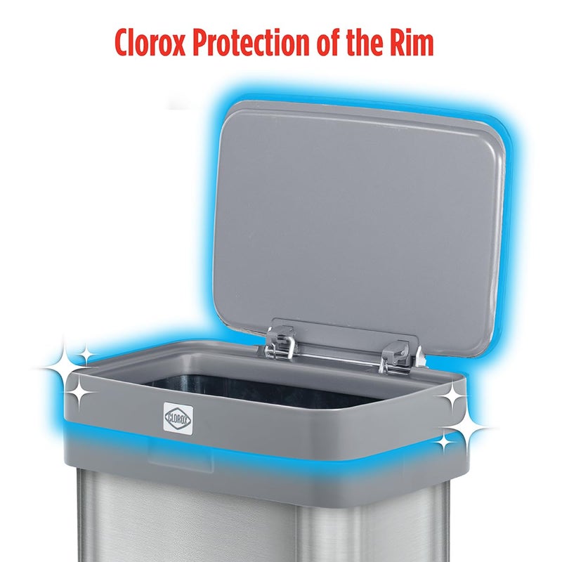Clorox 13 Gallon Trash Can - 50L Kitchen Trash Can with Wide Step Pedal - Rectangular Stainless Steel Garbage Bin with Hinged Rim and Odor Protection - Image 3