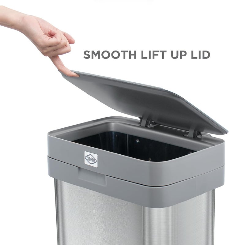 Clorox 13 Gallon Trash Can - 50L Kitchen Trash Can with Wide Step Pedal - Rectangular Stainless Steel Garbage Bin with Hinged Rim and Odor Protection - Image 5