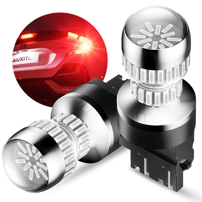 AUXITO T25 3156 3157 LED Strobe Brake Lights Bulbs Red Flashing Stop Light Super Bright 3056 3057 3047 3155 3457 4057 4117 4157 Flashing Strobe Blinking LED Tail Light Bulbs Pack of 2