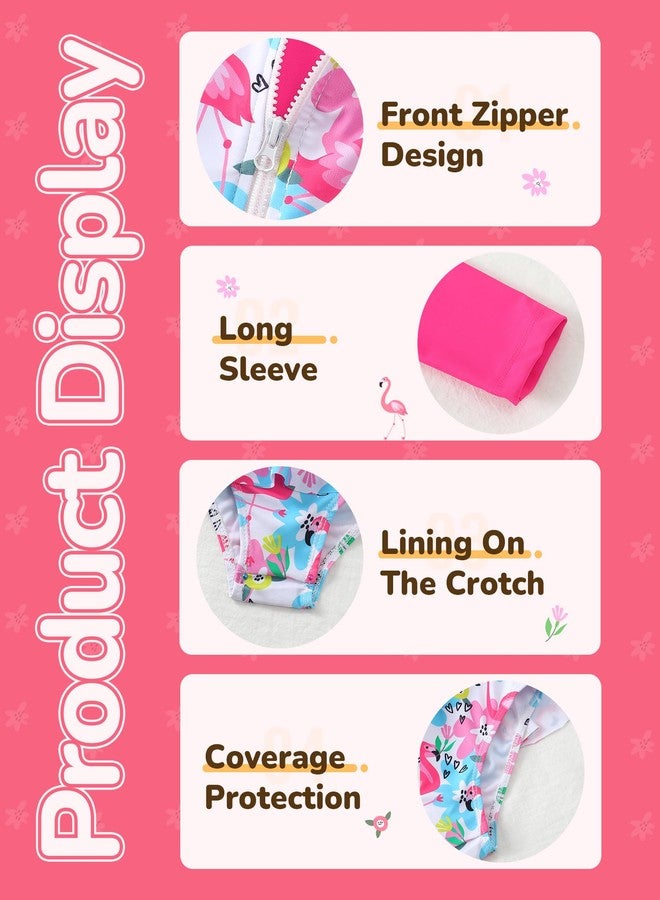 Mioglrie Toddler Girl 3t Bathing Suit Pink Zipper Shirt Long Sleeve Swimsuit Kids One Piece Ruffle Tropical Floral Print High Spandex Swimwear - Image 4