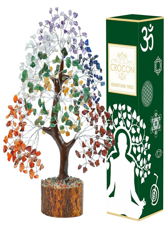 Crocon Seven Chakra Gemstone Tree Feng Shui Figurine | Money Bonsai Good Luck Reiki Healing Crystals | Wealth & Prosperity Decoration Ornament | Gift for Home, Office, Room Decor 10-12” - Image 1
