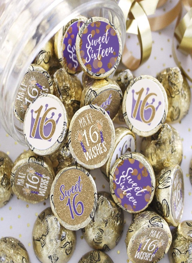 DISTINCTIVS Purple and Gold Sweet 16 Birthday Party Favor Chocolate Kisses Candy Stickers, Purple Sweet Sixteen Stickers - 180 Count - Image 5