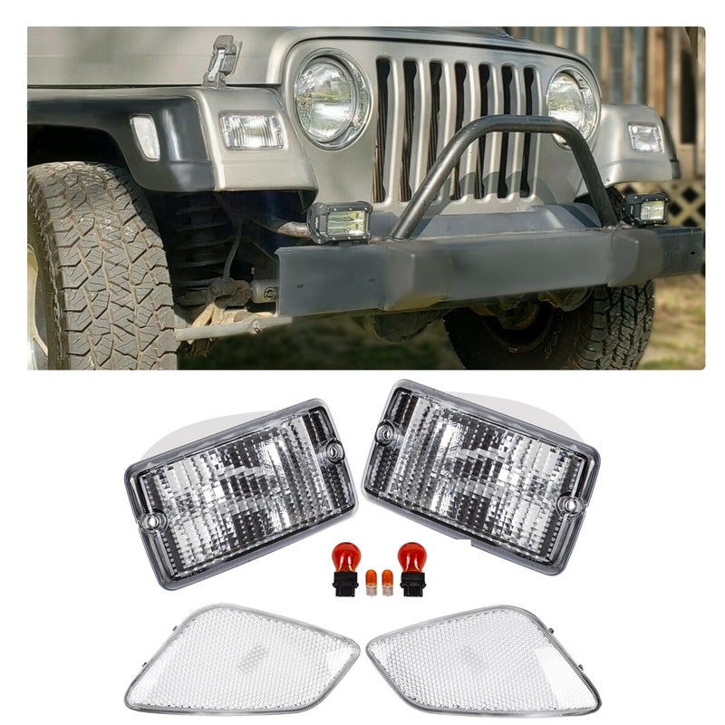 ECOTRIC Clear Bumper Signal + Fender Side Marker Lights Combo Compatible with 1997-2006 Jeep Wrangler TJ Turn Signal Parking Lights Replacement for 55055020AC 55055020AD - Image 2