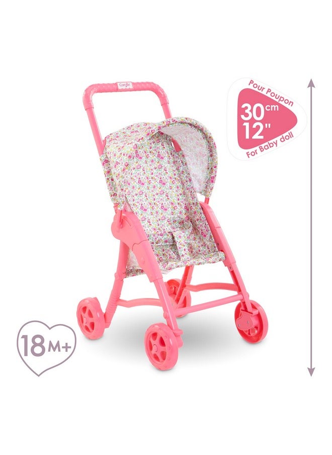 Corolle Corolle Baby Doll Stroller with Folding Canopy - Mon Premier Poupon Accessory Fits 12" Dolls, Pink/Floral Pattern, for Kids Ages 18 Months and up  - Image 4