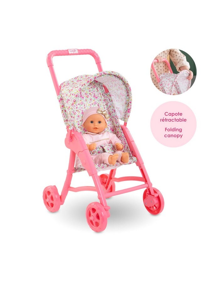 Corolle Corolle Baby Doll Stroller with Folding Canopy - Mon Premier Poupon Accessory Fits 12" Dolls, Pink/Floral Pattern, for Kids Ages 18 Months and up  - Image 5