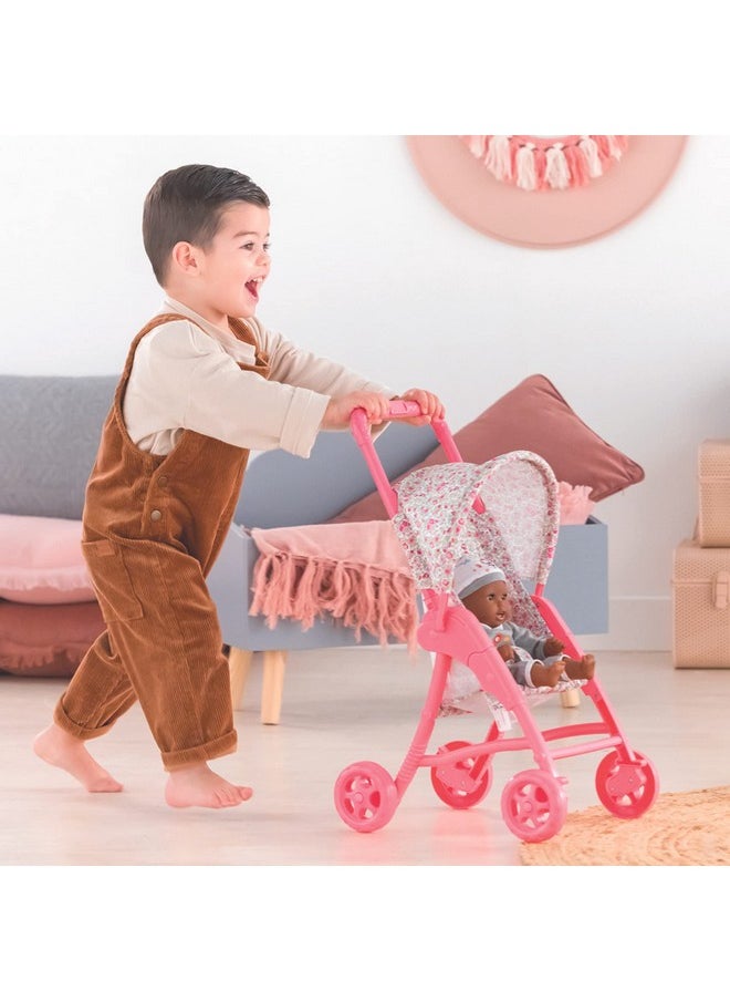 Corolle Corolle Baby Doll Stroller with Folding Canopy - Mon Premier Poupon Accessory Fits 12" Dolls, Pink/Floral Pattern, for Kids Ages 18 Months and up  - Image 2