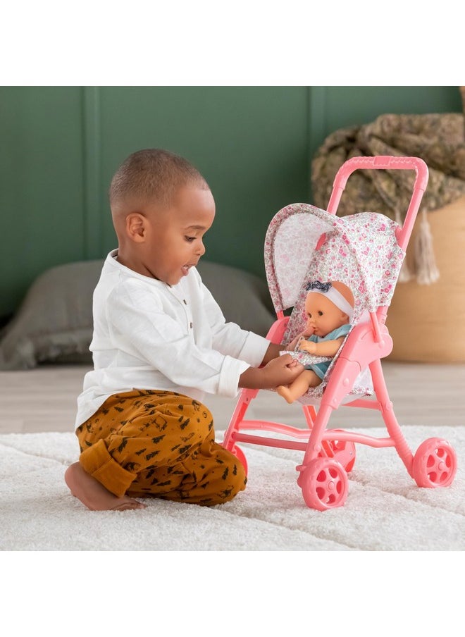 Corolle Corolle Baby Doll Stroller with Folding Canopy - Mon Premier Poupon Accessory Fits 12" Dolls, Pink/Floral Pattern, for Kids Ages 18 Months and up  - Image 3