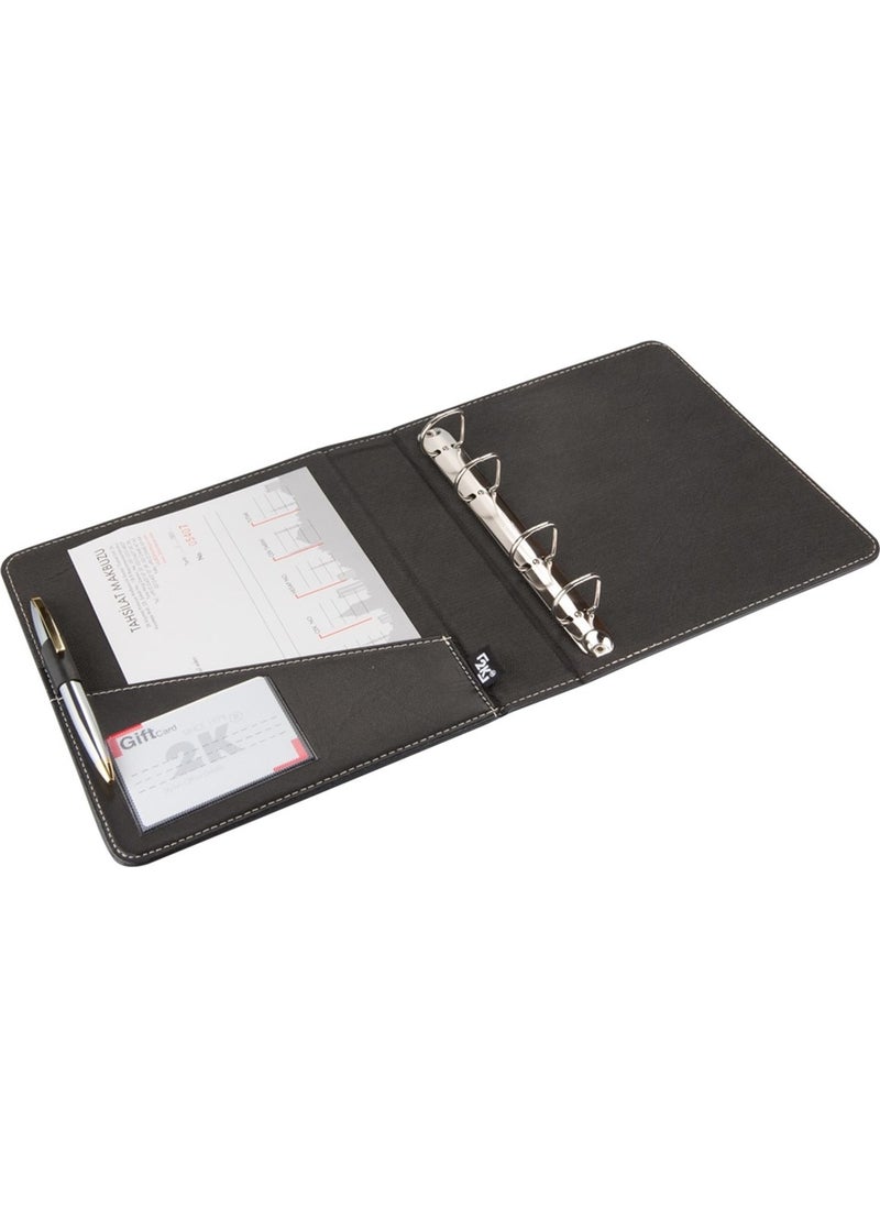 A5 SMALL SIZE Artificial Leather Elite Document Presentation Folder with 4 Rings 250 Sheets Capacity Black SUITABLE ONLY FOR A5 SIZE DOCUMENTS!!!