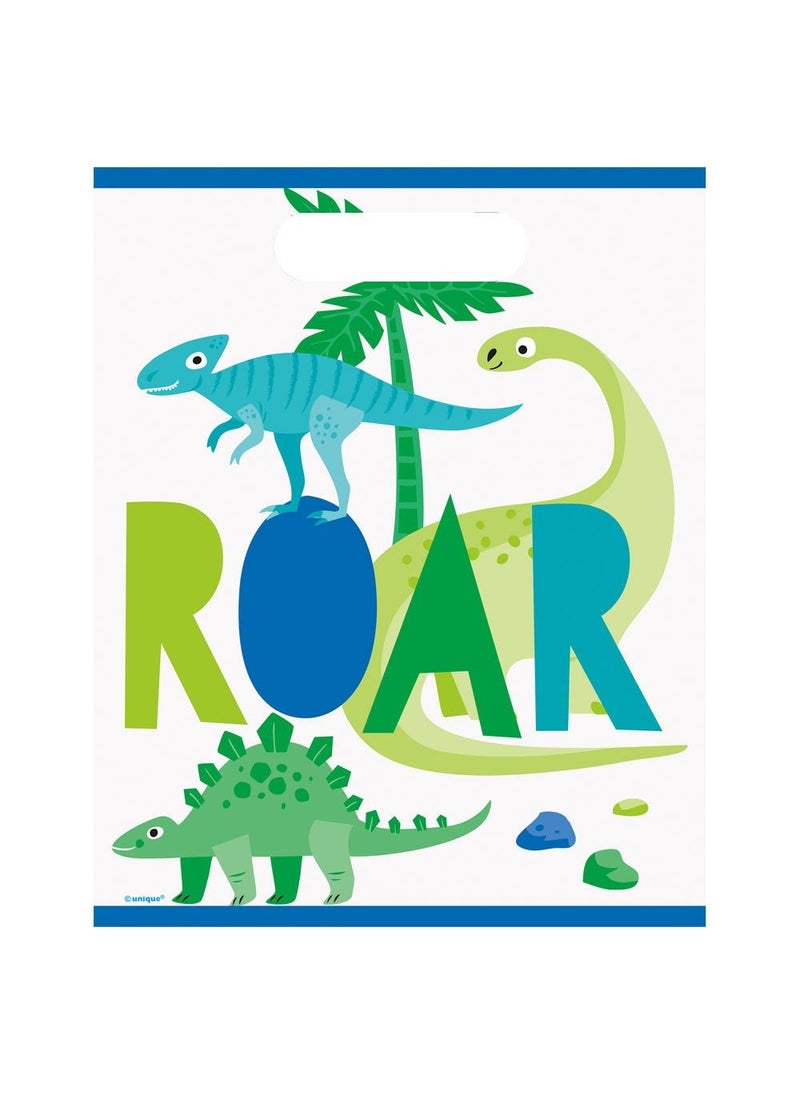 يونيك أكياس حلوى الديناصورات البلاستيكية الخضراء الزرقاء 22.5 سم، عبوة من 8 قطع - Image 1